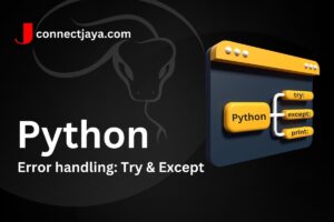 A Python code snippet showing the implementation of the "try" and "except" error handling statements. The "try" statement contains a block of code that may raise an error, while the "except" statement specifies what to do if an error occurs. The code example includes a specific exception type, "ValueError," which is caught and handled by the "except" block.
